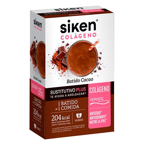 Siken batido sustitutivo cacao y colágeno 6 sobres