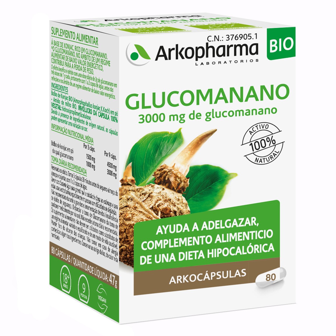 Arkopharma Arkocápsulas glucomanano complemento alimenticio 80 cápsulas